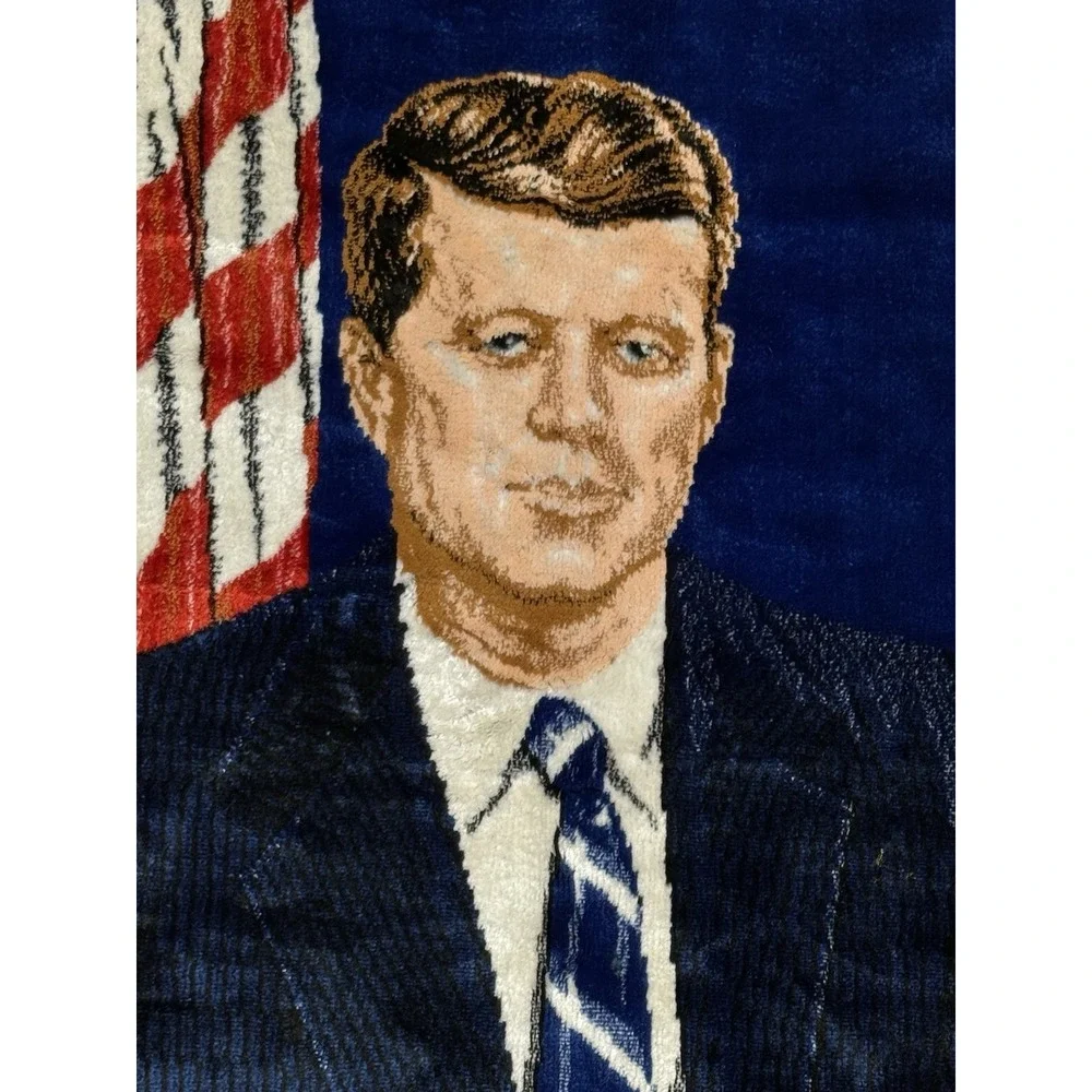 Vintage 1964 JFK Tapestry Wall Hanging Made In Italy 19x38 Patriotic Flag‎